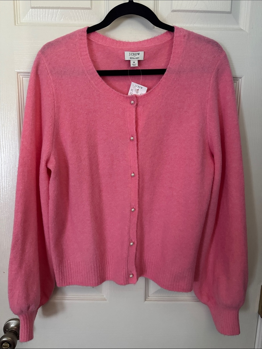 J. Crew Bubblegum Pink Pearl-Button Crewneck Cardigan